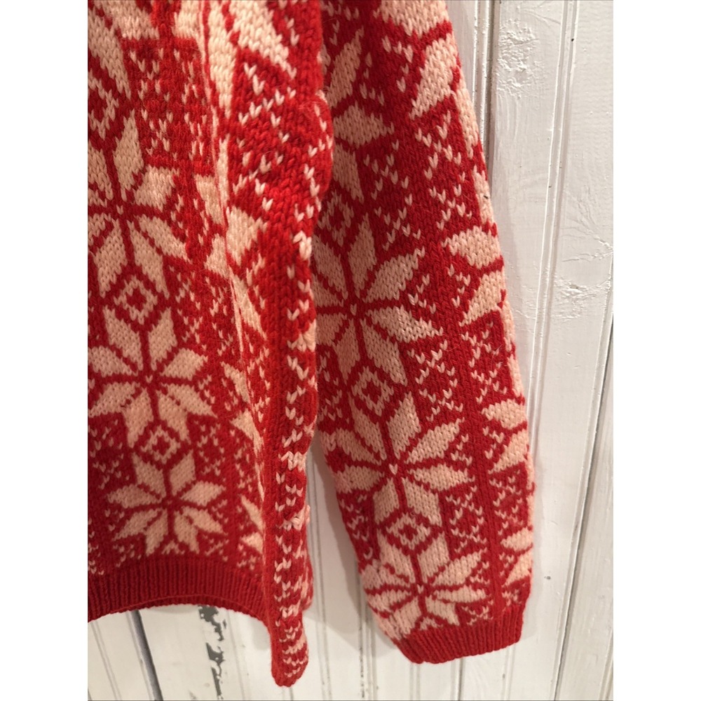 Handmade Knit  Norwegian Red Pullover Women's Size Small Christmas Sweater - Picture 3 of 5